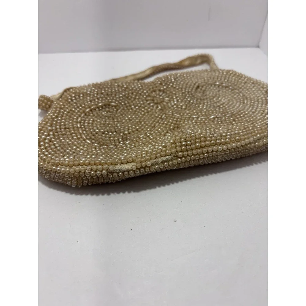 VINTAGE PEARL GOLD FULLY BEADED PURSE - CLUTCH - SHOULDER BAG - EVENING EST 1940